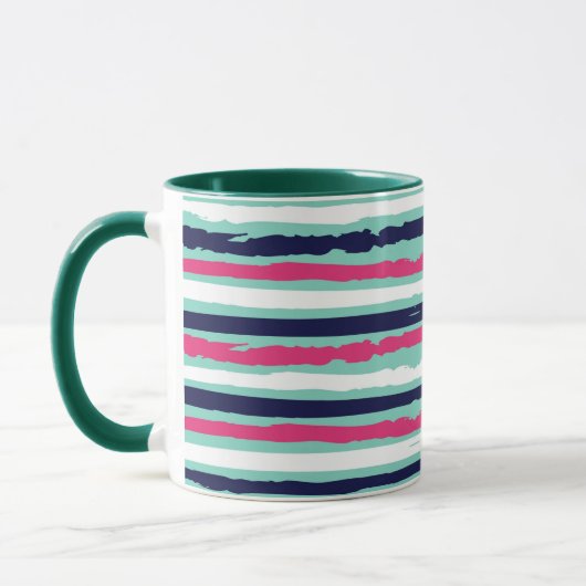 Roze groene en blauwe verfstrepen mok (Links)