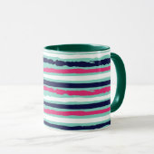 Roze groene en blauwe verfstrepen mok (Voorkant rechts)