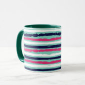 Roze groene en blauwe verfstrepen mok (Voorkant links)