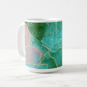 Roze, groene en blauwgroen alcoholinkt koffiemok (Voorkant links)