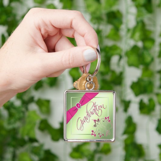 Roze, groene en gele Afstuderen Sleutelhanger (Hand)