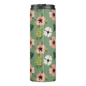 Roze Groene en Gele Bloemen Bladeren Thermosbeker (Achterkant)