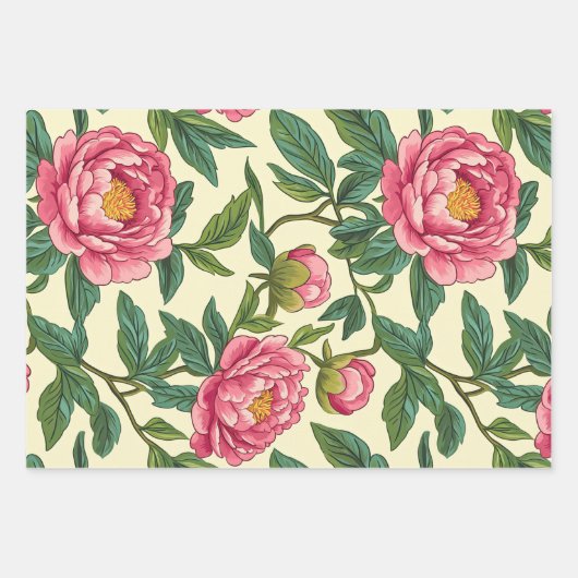 Roze, groene en gele Chinoiserie Bloemen Inpakpapier Vel (Voorkant)