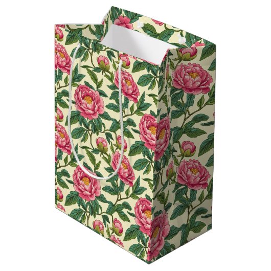 Roze, groene en gele Chinoiserie Bloemen Medium Cadeauzakje (Achterkant Gekanteld)