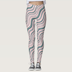 Roze Groene en Gele Golvende Lijnen Leggings