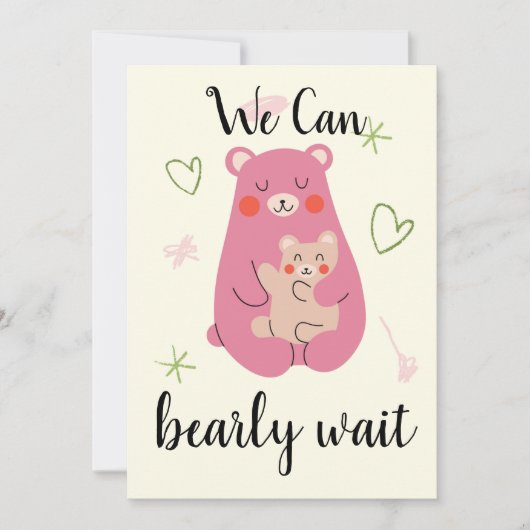 Roze groene en gele, kronkelige beer baby shower kaart (Voorkant)