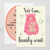 Roze groene en gele, kronkelige beer baby shower kaart (Voorkant / Achterkant)