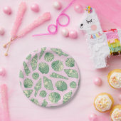 Roze, groene en gele kustschelpen papieren bordje (Feest)