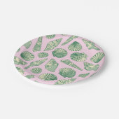 Roze, groene en gele kustschelpen papieren bordje (Gekanteld)