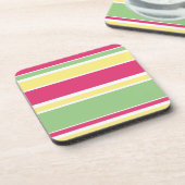 Roze, groene en gele strepen bier onderzetter (Linkerzijde)