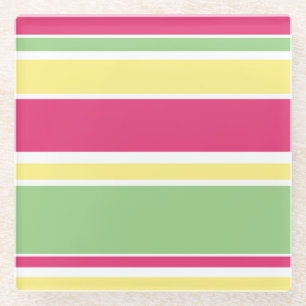 Roze, groene en gele strepen glazen onderzetter