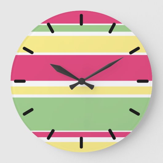 Roze, groene en gele strepen grote klok (Voorkant)
