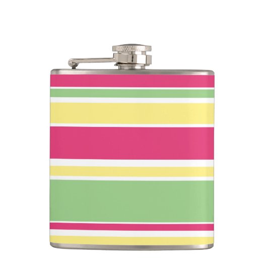 Roze, groene en gele strepen heupfles (Voorkant)