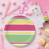 Roze, groene en gele strepen papieren bordje (Feest)
