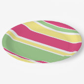 Roze, groene en gele strepen papieren bordje (Gekanteld)