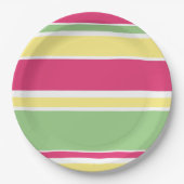 Roze, groene en gele strepen papieren bordje (Voorkant)