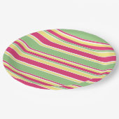Roze, groene en gele strepen papieren bordje (Gekanteld)