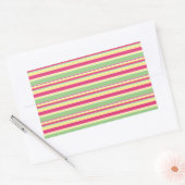 Roze, groene en gele strepen rechthoekige sticker (Envelop)