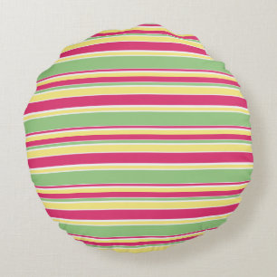 Roze, groene en gele strepen rond kussen