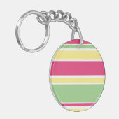Roze, groene en gele strepen sleutelhanger (Voorkant Links)