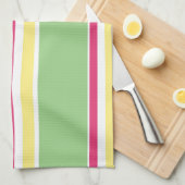 Roze, groene en gele strepen theedoek (Quarter Fold)