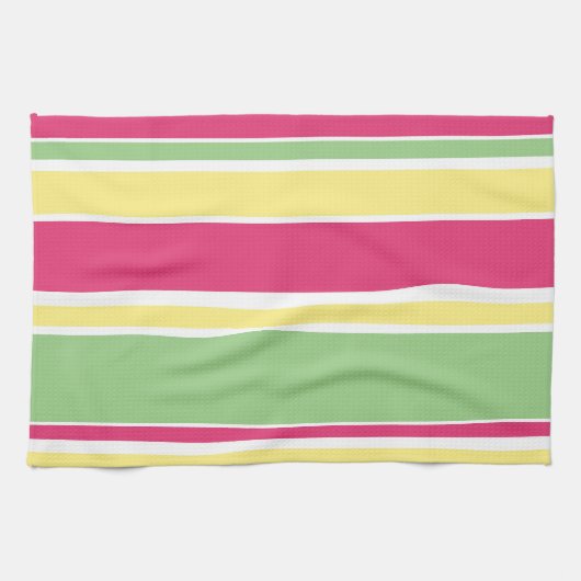 Roze, groene en gele strepen theedoek (Horizontaal)
