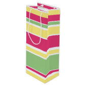 Roze, groene en gele strepen wijn cadeautas (Voorkant Gekanteld)