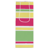 Roze, groene en gele strepen wijn cadeautas (Voorkant)
