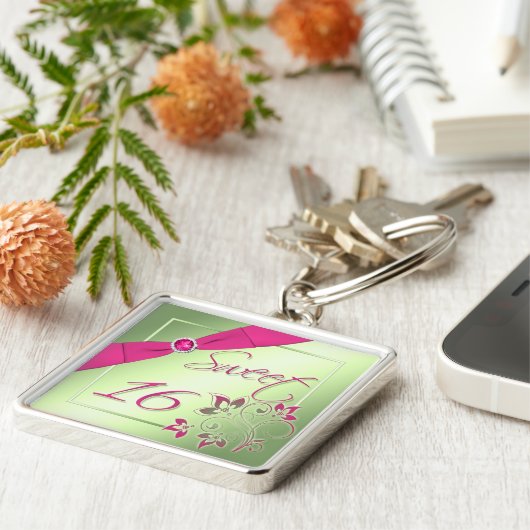 Roze, groene en gele zestien Sleutelhangers (Zijkant)