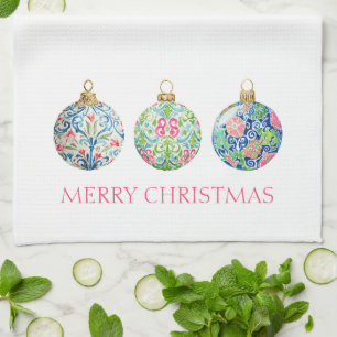 Roze groene en marineblauwe chinoiserie kerst theedoek
