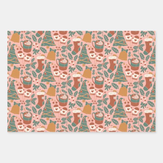 Roze, groene en Oranje feestdag Inpakpapier Vel (Voorkant)