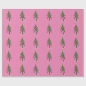 Roze Groene en Rode Kerstbomen Cadeaupapier (Vlak)