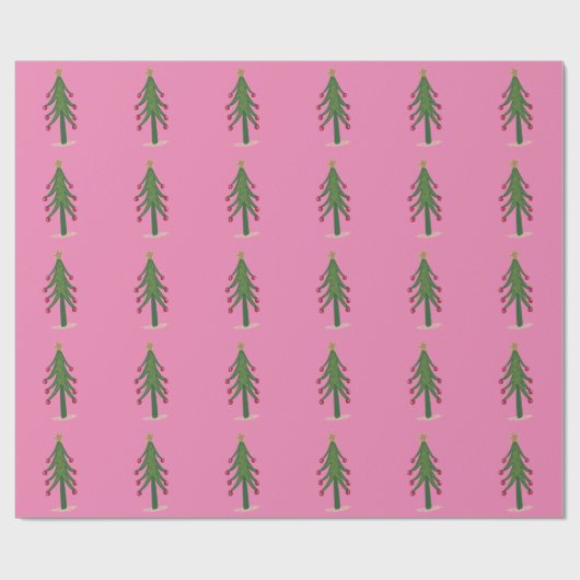 Roze Groene en Rode Kerstbomen Cadeaupapier (Vlak)