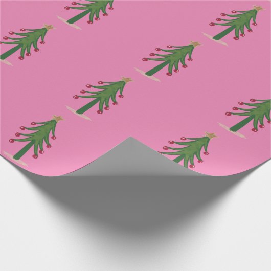 Roze Groene en Rode Kerstbomen Cadeaupapier (Hoek)