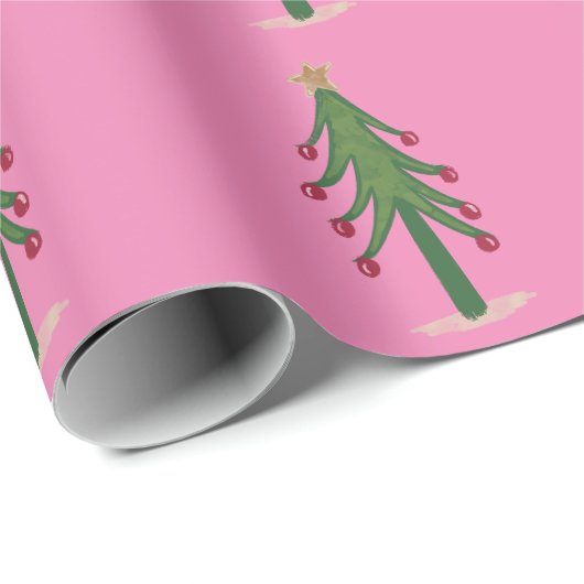 Roze Groene en Rode Kerstbomen Cadeaupapier (Rol Hoek)