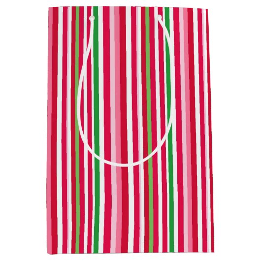  roze, groene en rode strepen medium cadeauzakje (Voorkant)
