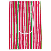  roze, groene en rode strepen medium cadeauzakje (Achterkant)