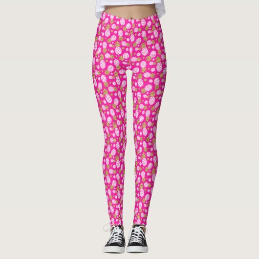Roze groene en witte ananasbloem leggings (Voorkant)