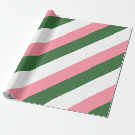 Roze, groene en witte strepen cadeaupapier