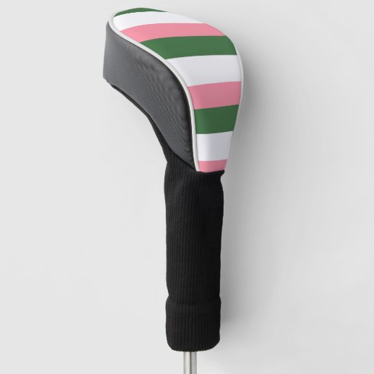 Roze, groene en witte strepen golfheadcover (Schuin)