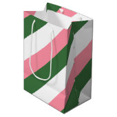 Roze, groene en witte strepen medium cadeauzakje (Voorkant Gekanteld)