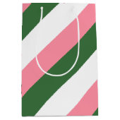 Roze, groene en witte strepen medium cadeauzakje (Voorkant)