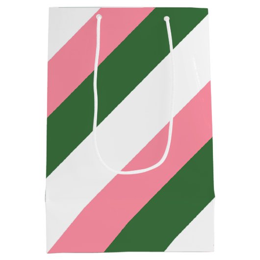 Roze, groene en witte strepen medium cadeauzakje (Achterkant)