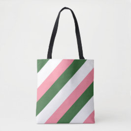 Roze, groene en witte strepen tote bag