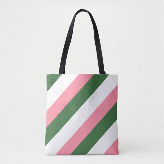 Roze, groene en witte strepen tote bag (Voorkant)