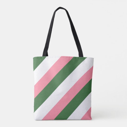 Roze, groene en witte strepen tote bag (Achterkant)