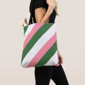 Roze, groene en witte strepen tote bag (Dichtbij)
