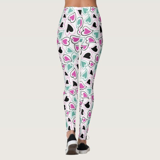 Roze, groene en zwarte moderne harten leggings (Achterkant)