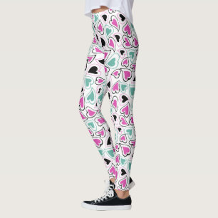 Roze, groene en zwarte moderne harten leggings