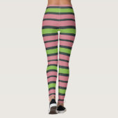 Roze, groene en zwarte strepen leggings (Achterkant)